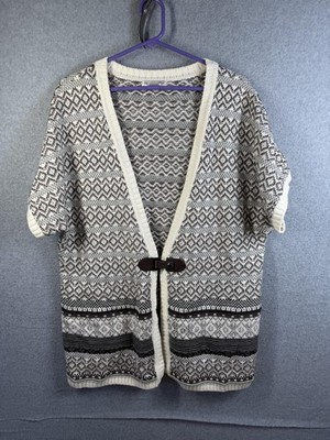 Christopher & Banks Cardigan Sweater Womens XL White Fair Isle Dolman Buckle