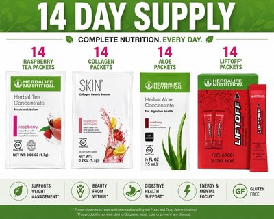 Herbalife 14 Day Supply Bundle Tea + Collagen  + Aloe + Liftoff  