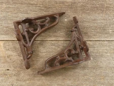 2 Antique Style Shelf Brace Wall Bracket Cast Iron Small, Rustic Brown 