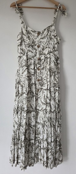 French Connection White Green Floral Maxi Sundress Square Neck Strappy Size 12