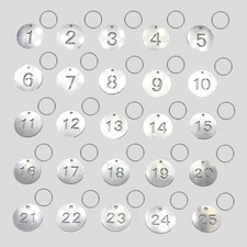 1-25 Stainless Steel Numbered Tags Metal Round Numbered ID Tags with Key Rings