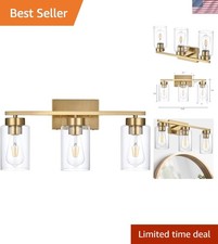 Modern 3-Light Bathroom Vanity Light with Brushed Gold Finish and Glass Shades