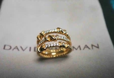 NewDavidYurman/3-Row*Crossover/Ring 18K & Yellow Gold Pavé Diamond US 7