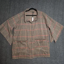 Coco Carmen Plaid Jacket Oversized One Size Collared 3/4 Sleeve Coat Cardigan