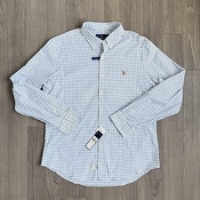 Ralph Lauren Shirt Mens XL Blue Check Slim Fit Button Down Long Sleeve Pony