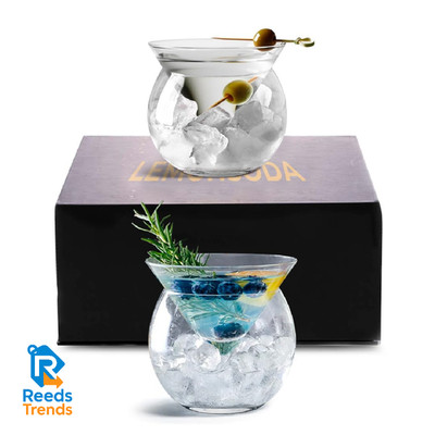 Lemonsoda Stemless Martini Glasses Chiller - Elegant Cocktail Glass Set Caviar