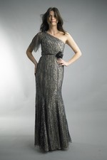 Sequined One-Shoulder Column Gown