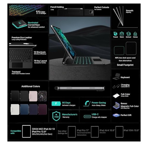 ESR Magnetic Keyboard Case Rebound Series für iPad Air 13 (25/24) Pro 12.9 Schwarz - Bild 5 von 22