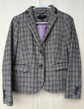 Talbots Houndstooth Blazer Multicolor Plaid Wool-Blend Jacket Lined Size 4P