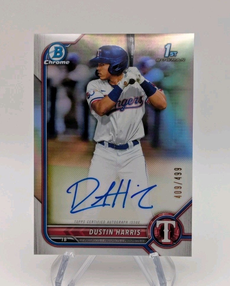 Dustin Harris 2022 1st Bowman Chrome CPA-DHR Refractor Auto SP #d/499 Rangers