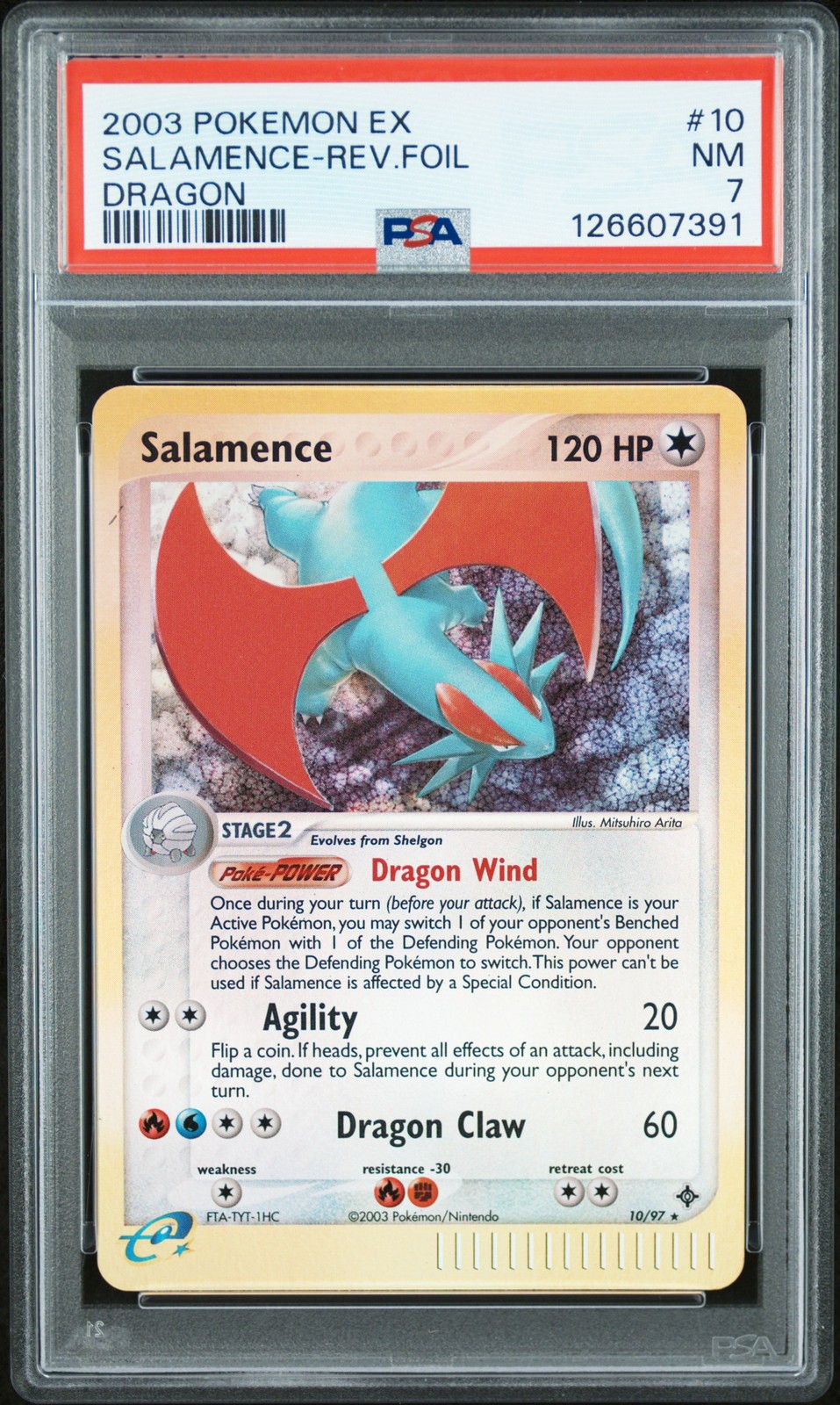 2003 POKEMON EX DRAGON #10 SALAMENCE-REVERSE FOIL PSA 7