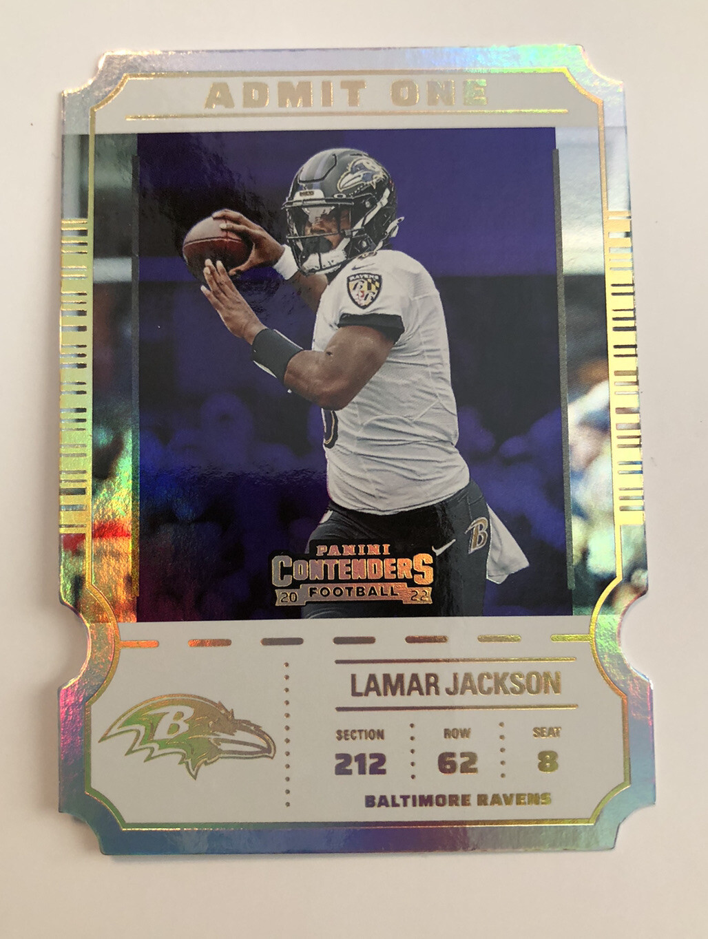 2022 Panini Contenders Lamar Jackson Admit One Insert AO-LJA Baltimore Ravens