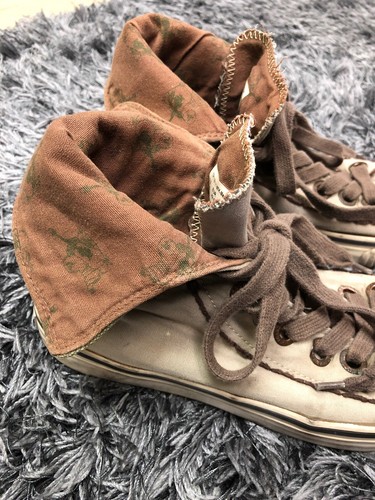 Vtg True Religion Mens Fold Over Canvas Sz 9.5 High Top Sneakers Tan Brown Green - Picture 2 of 8