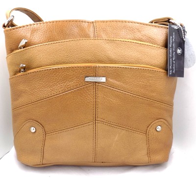Las Tan Leather Handbags With Multiple Zip Pockets Soft Travel Bag Ebay