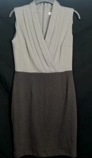 CALVIN KLEIN Dress Gray Black Sleeveless Cross-Front Pleated V-Neck Sheath 