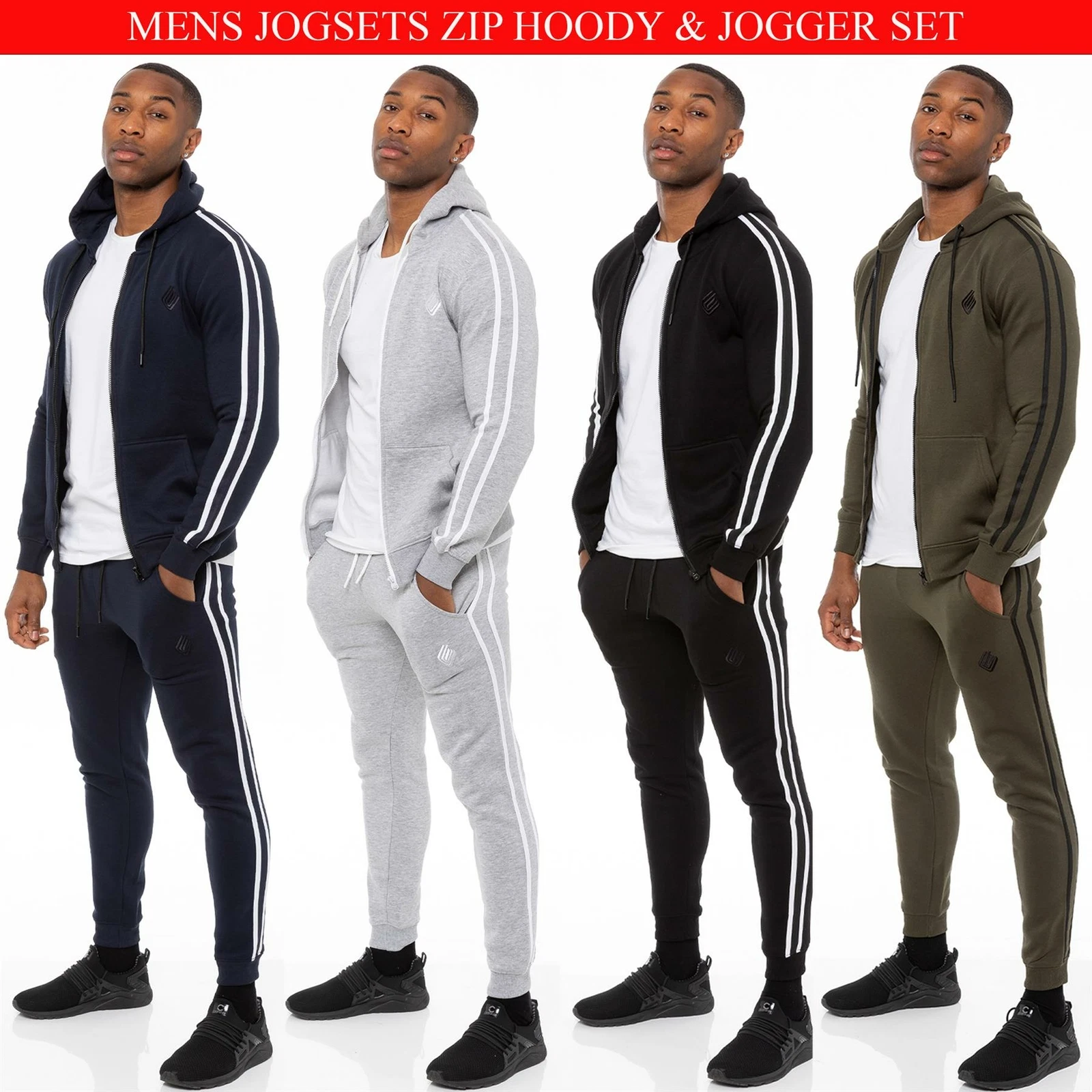 Enzo Mens Full Tracksuit Set Zip Up Hooded Jacket Hoodie Jogger Jogging Bottoms