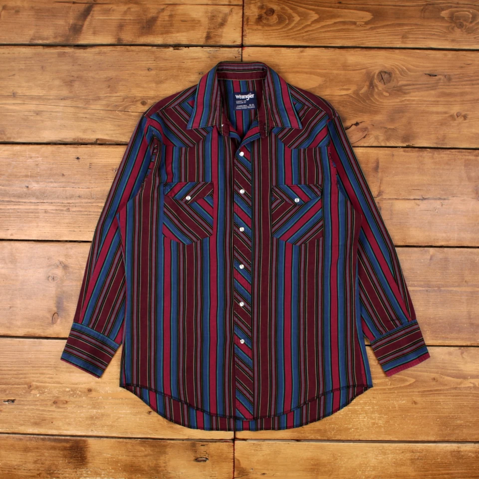 Vintage Wrangler Western Shirt Snap L 90s Mens Long Sleeve Purple Striped