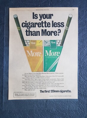 more cigarettes near me 1976 vs. your cigarette vintage red green packs ad 1975 More Cigarettes Ad -
