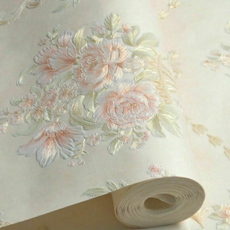 Papel pintado no tejido autoadhesivo 5M 3D floral DAMASK papel de pared en relieve moderno Foto 2 de 4