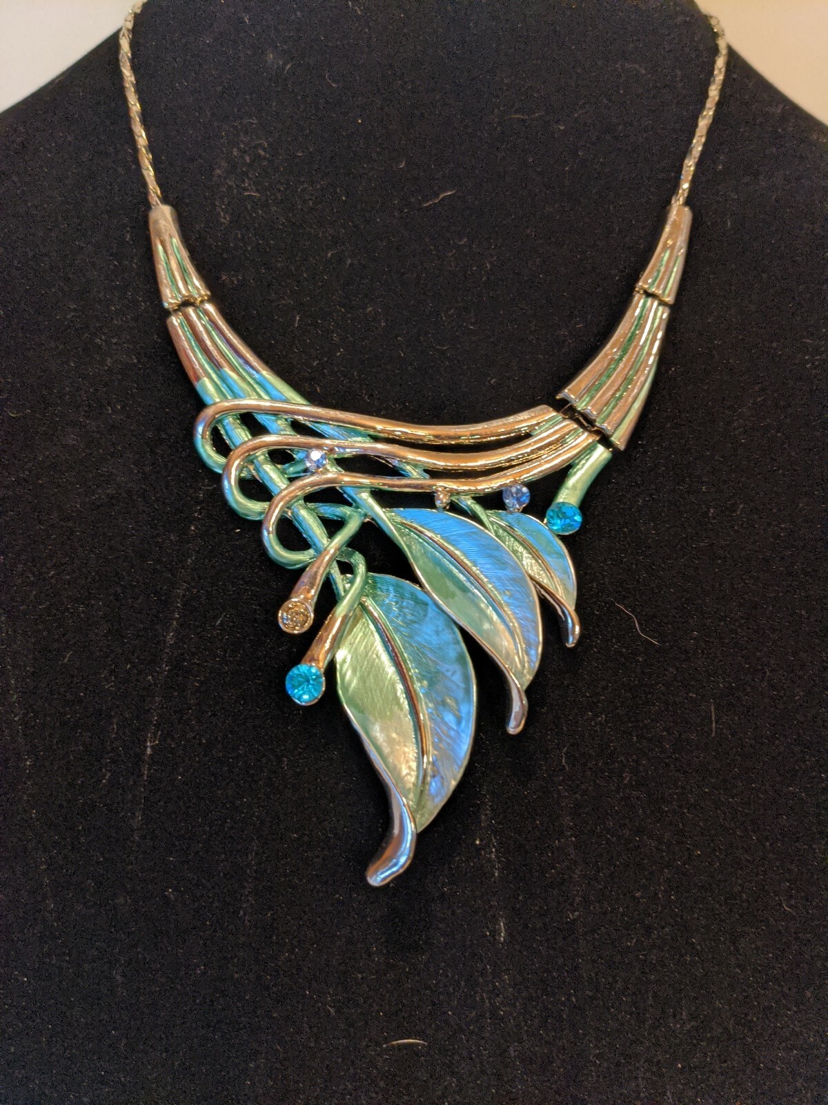 Silver Tone Leaf Statement Necklace - image 2