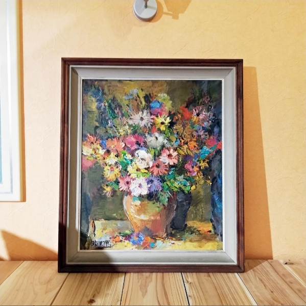 ◇真作 Wlodzimierz Borowczyk 油彩画 Wlodzimierz Borowczyk Oil Painting FLOWERS True Work of Art Wooden