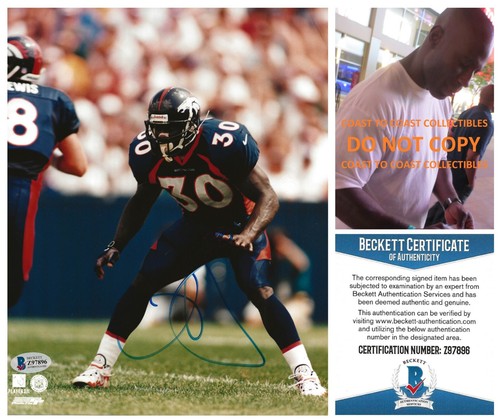 Terrell Davis signed Denver Broncos football 8x10 photo Beckett COA proof auto