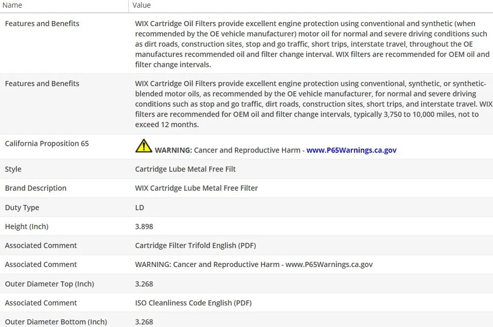 Filtro de aceite de motor OEM WIX para BMW Z4 2003-2010 L6-2,5 L Foto 3 de 4