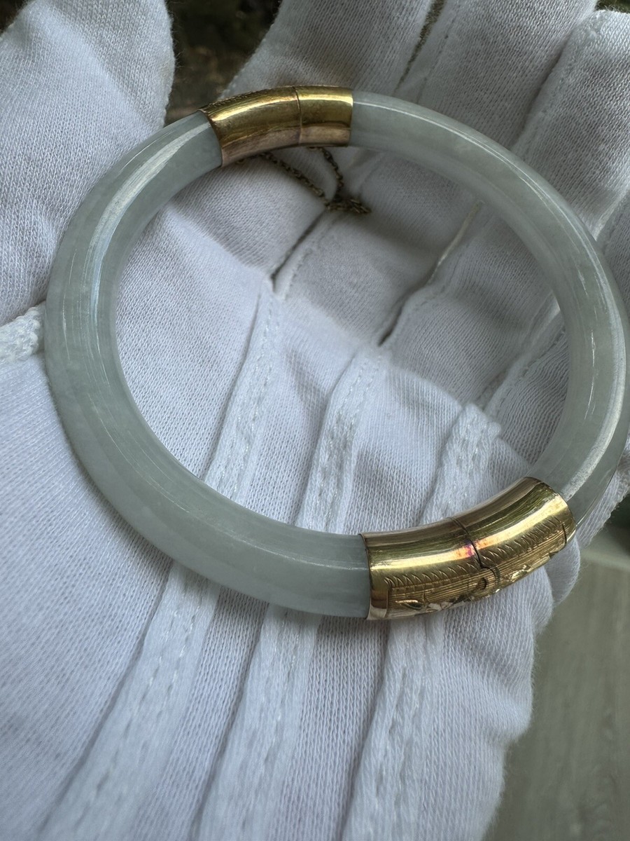 Vintage 14k Yellow Lavender White Jade Bangle Bracelet. | eBay