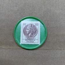 Gettone di Necessità con Francobollo 100 Lire Siracusana - Verde Chiaro Cerchio