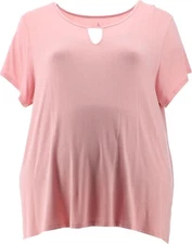 Cuddl Duds Softwear Relaxed Tee Stretch Keyhole Powder Pink 3X NWOT (607)