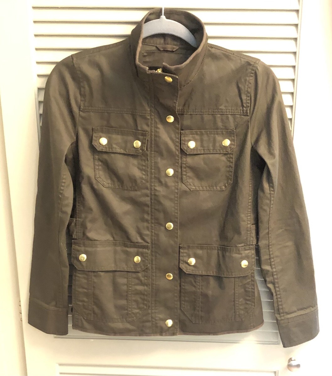 J Crew womens XXS downtown field jacket 19034 mossy green waxed 100% cotton