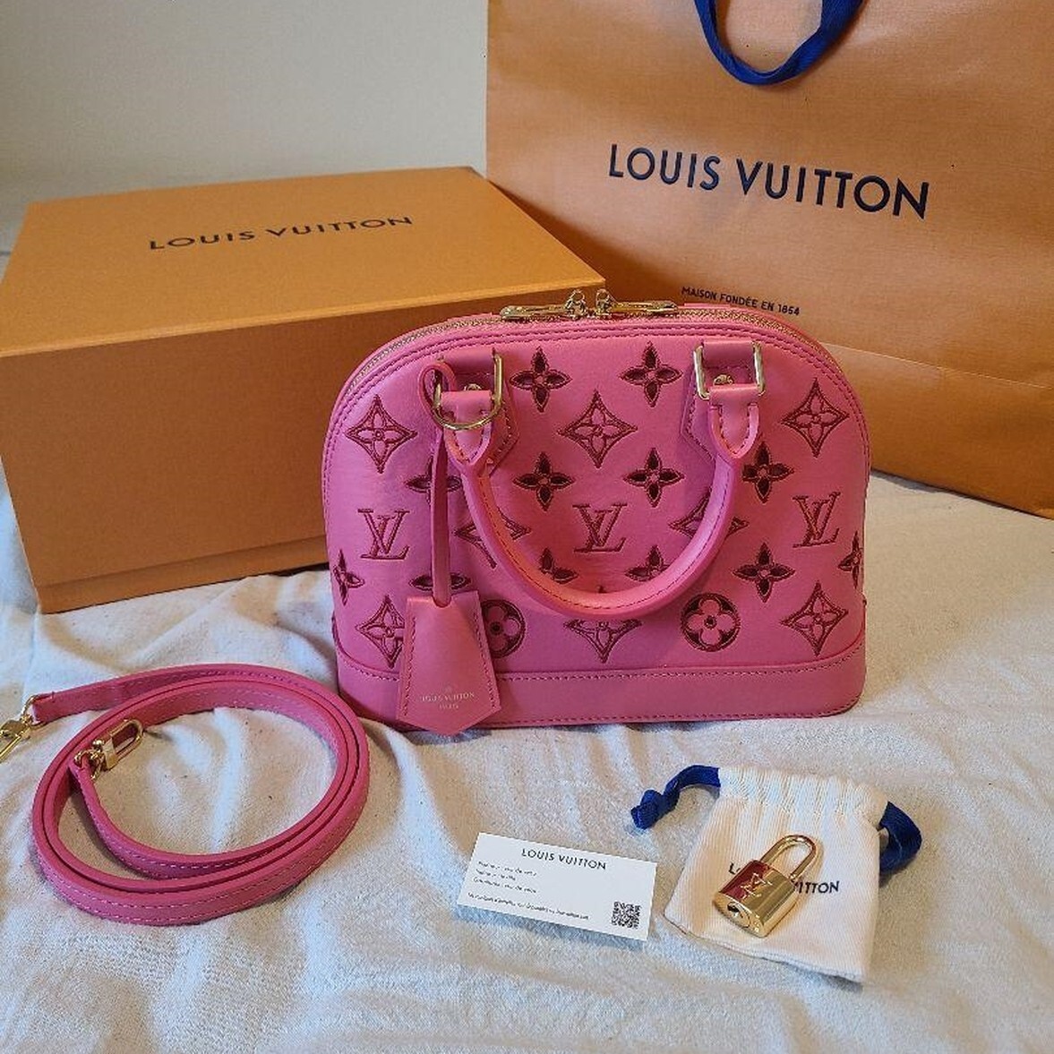 Louis Vuitton LV Broderie Anglaise Monogram Alma BB Rose Pink  