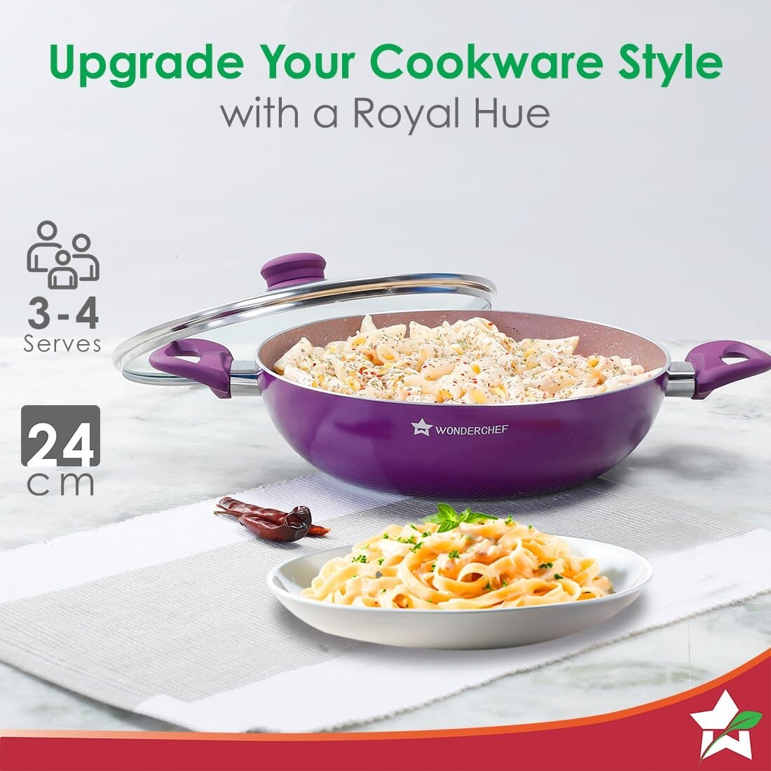 New Wonderchef Royal Velvet Non-stick 24cm Kadhai with Free Shipping