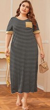 Womens Plus 4XL Striped Long Length Maxi Tee Dress New in Package