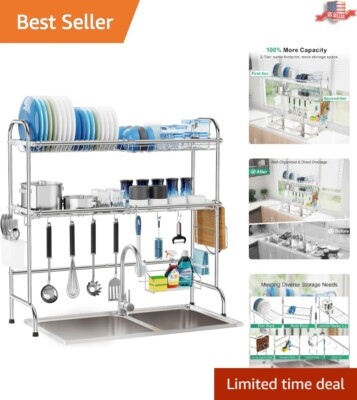 Maximize Kitchen Space with 34  Stainless Steel Over Sink Dish Rack 2 Tier