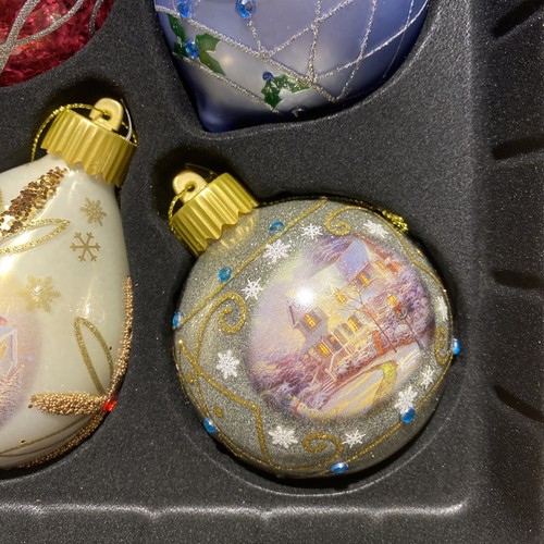Thomas Kinkade Light Up The Season Glass Ornament Set Luminary Illuminated COA - Picture 12 of 14
