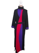 VTG Color Block Black Pink Purple Velour Robe Loungewear Housecoat Belted Small