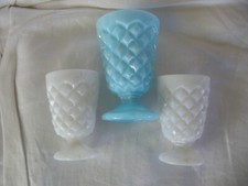 3 Antike Pressglas Fußbecher Opaline Vallerysthal Steineldekor vor 1900