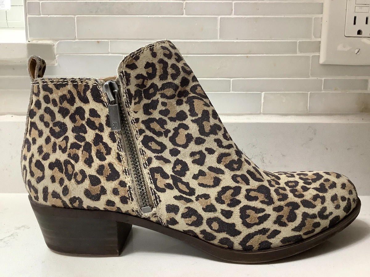 Lucky Brand - Basal Leather Leopard Print Bootie Double Zippers Sz 7.5 EUC!