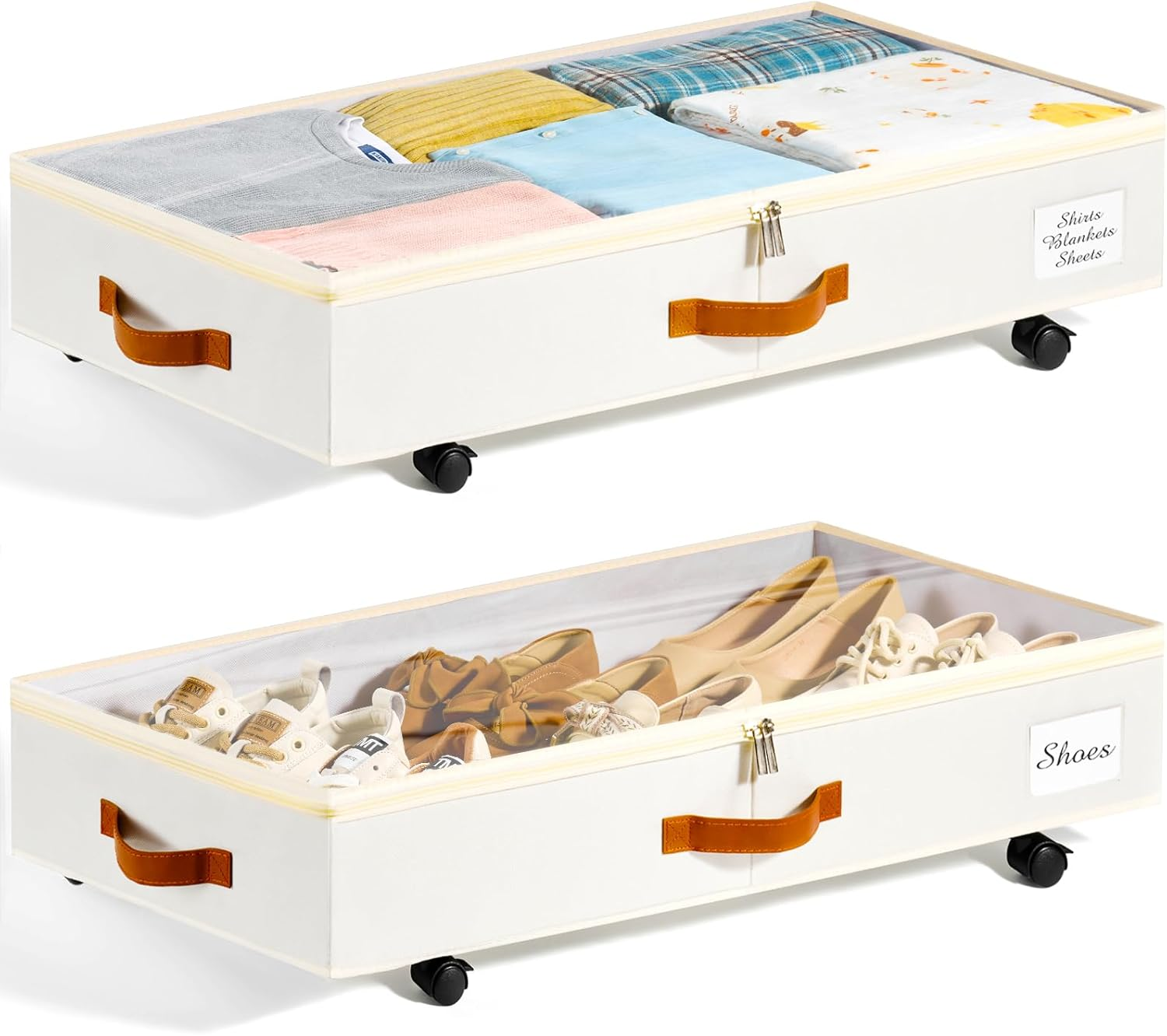Set of 2 Clear Lid Under Bed Storage Containers with Wheels for Easy Access-image