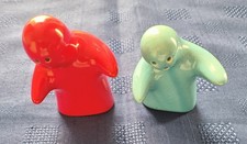 Red & Blue Ceramic Hugging Couple Salt And Pepper Pots.