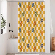 Yellow Checkered Boho Shower Curtain Set 60x72 Inches Colorful 60x72Inches