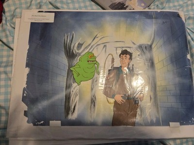 The Real Ghostbusters Authentic Animation Cel + Copy Background Peter And Slime 