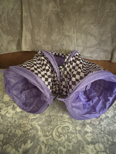 Black and White Checkered Collapsible Cat Tunnel with purple inside