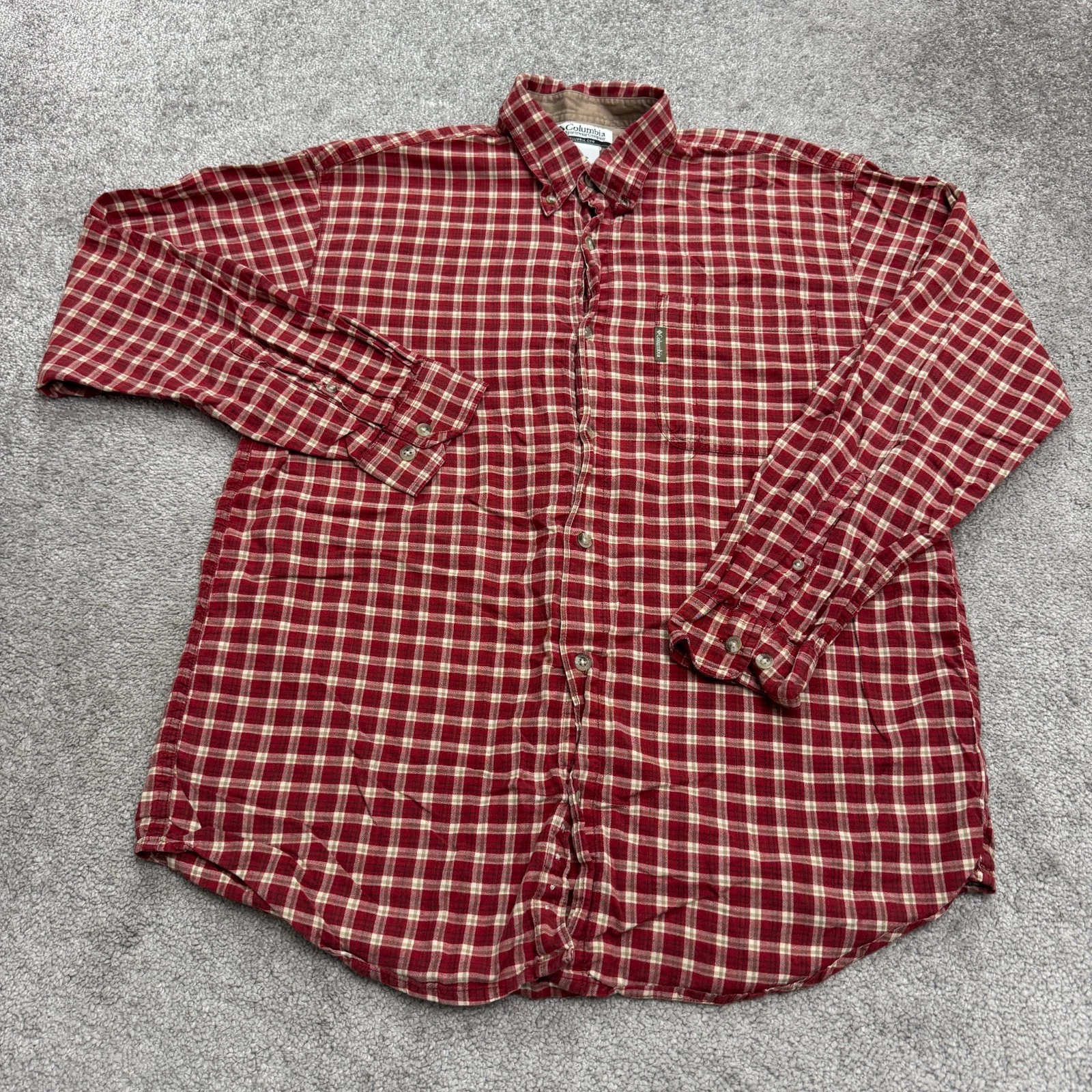 Columbia Button Down Shirt Mens Large Red Plaid Long Sleeve Cotton Outdoor Camp