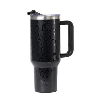 Cayman 40 oz Sip+Sea Stainless Steel Tumbler with Straw Black Leopard Sand 