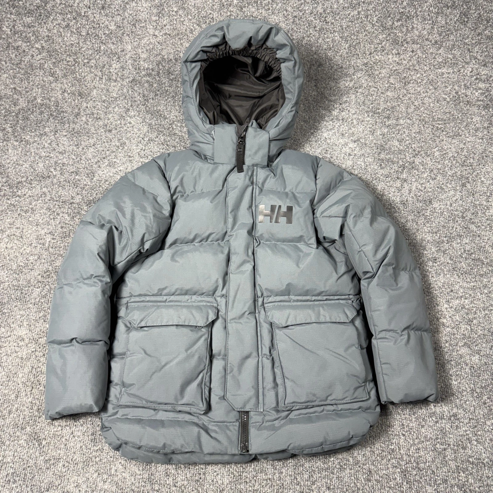 Helly Hansen Coat Kids 8 Gray Hooded Puffer Parka Insulated Winter Ski