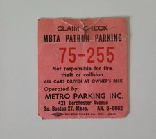 Vintage 1960's Boston Mass. MBTA Patron Parking Claim Check ticket
