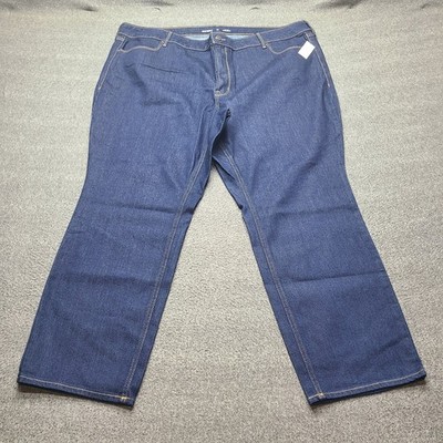 Old Navy Straight Jeans Women 24 Short Dark Blue Excellent High Rise Stretch