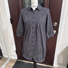 0184 Forever 21 Long Sleeve Shirt Dress Black Plaid Size S Poly Cotton